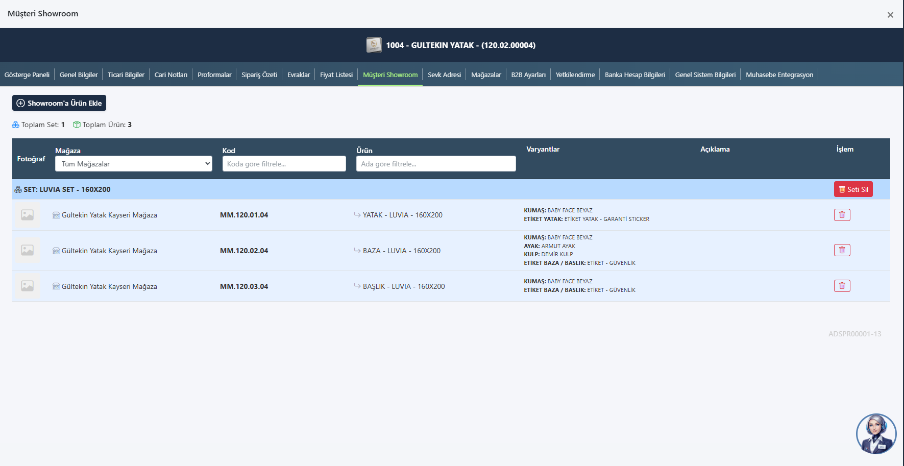 Müşteri Showroom Detaylı Takip Ekranı